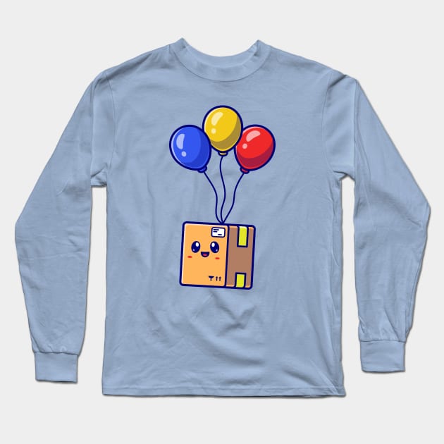 Cute Box Floating With Balloon Vector cartoon Long Sleeve T-Shirt by Catalyst Labs